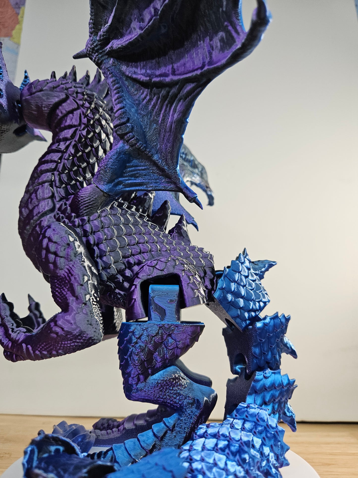 Epic Dragon Statue, 3D Printed in Blue, Black Purple Silk Filament